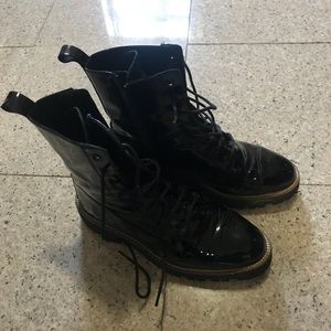 Renvy patent leather lace up combat boots